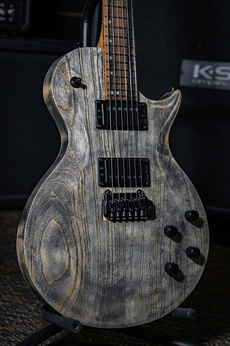 Kiesel Guitars CS3X with swamp ash top, swamp ash body, antique ash treatment, black pickup covers, black pickup pole pieces, black hardware, royal ebony fingerboard, luminlay offset dot inlays