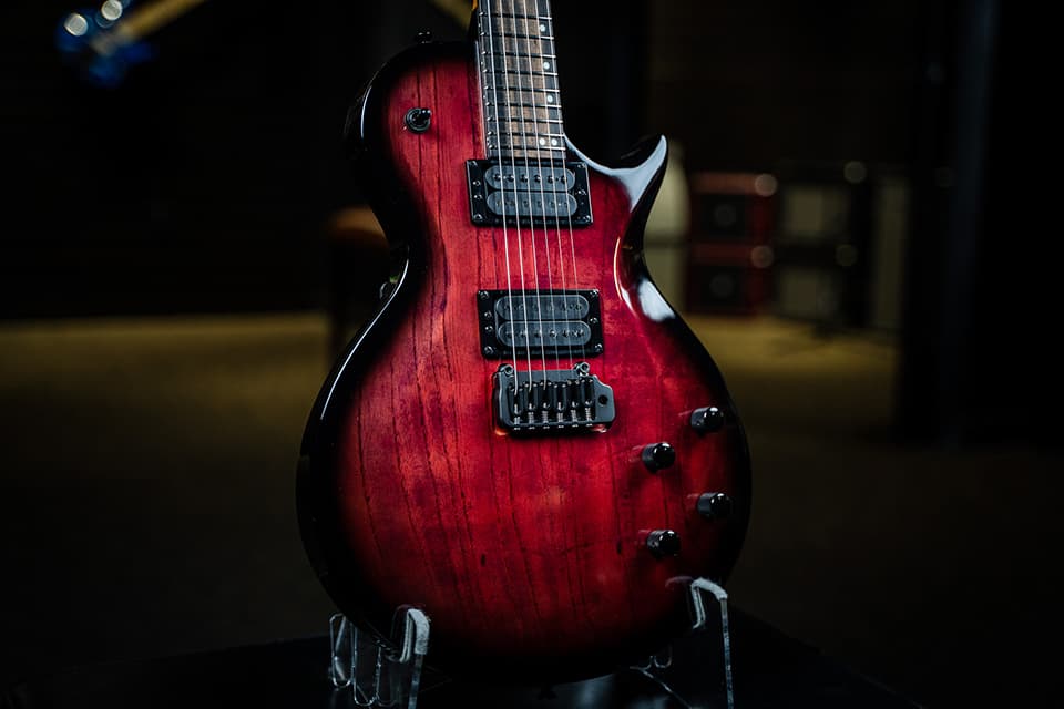 Kiesel Guitars CS3X tremolo with color shift transparent finish, black burst edges, maple top, black hardware, black bezels, royal ebony fingerboard, white pearl dot inlays