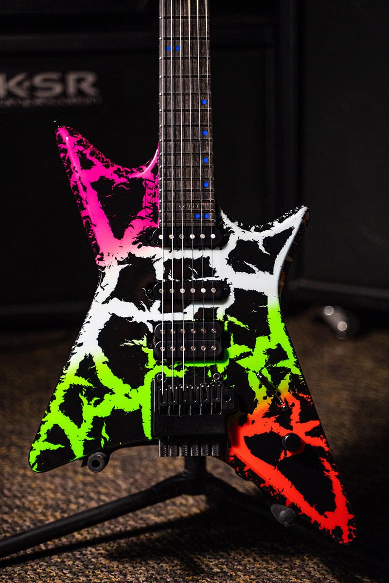 Kiesel Guitars Type-X X6X tremolo with multi-color fade, black crackle, blue acrylic staggered offset dot inlays, ebony (less color variation) fingerboard, humbucker-single-single HSS configuration, black hardware