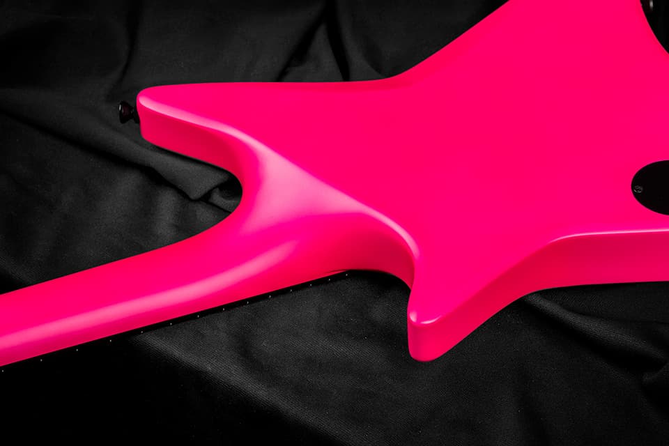 Kiesel Guitars Type-X X6 neck heel with hot pink finish