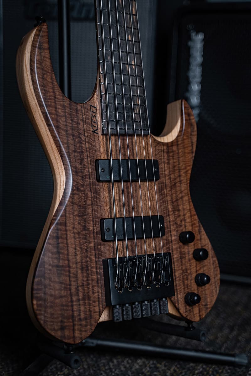 /Kiesel Guitars Vader Bass 5 String Bass With master grade walnut top, swamp ash body, black hardware, satin matte top coat, no top inlays NIN, kiesel radius pickups, master grade ebony fingerboard