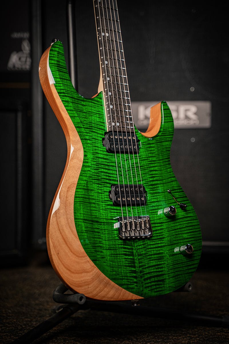 Kiesel Guitars Aries Bolt-On With Translucent Emerald Finish And Clear Sides And Back