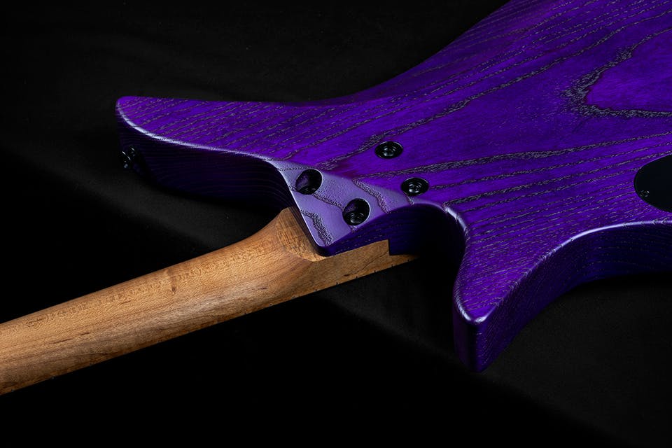 Kiesel Guitars Thanos Guitar TG6 Neck Heel with tanslucent purple raw tone finish
