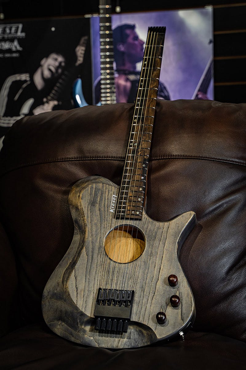 Kiesel Guitars Zeus Acoustic ZA6 with swamp ash body, swamp ash top, antique ash treatment, ebony fingerboard, white logo