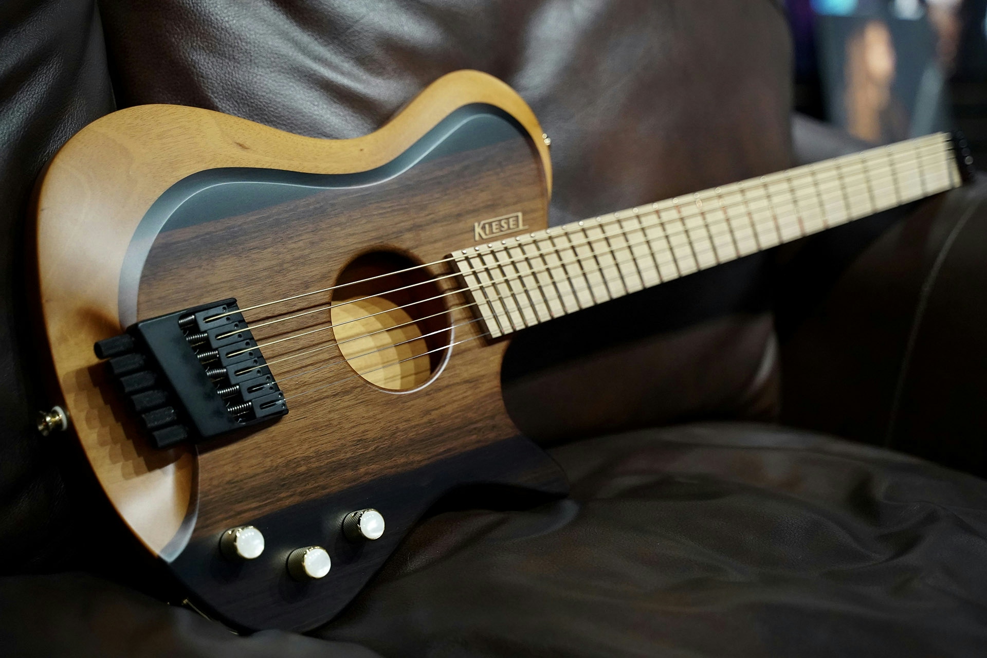 Kiesel Guitars Zeus Acoustic Multiscale ZAM6 with royal ebony top wood, mahogany body, white pearl knob inlays, gold logo, maple fingerboard
