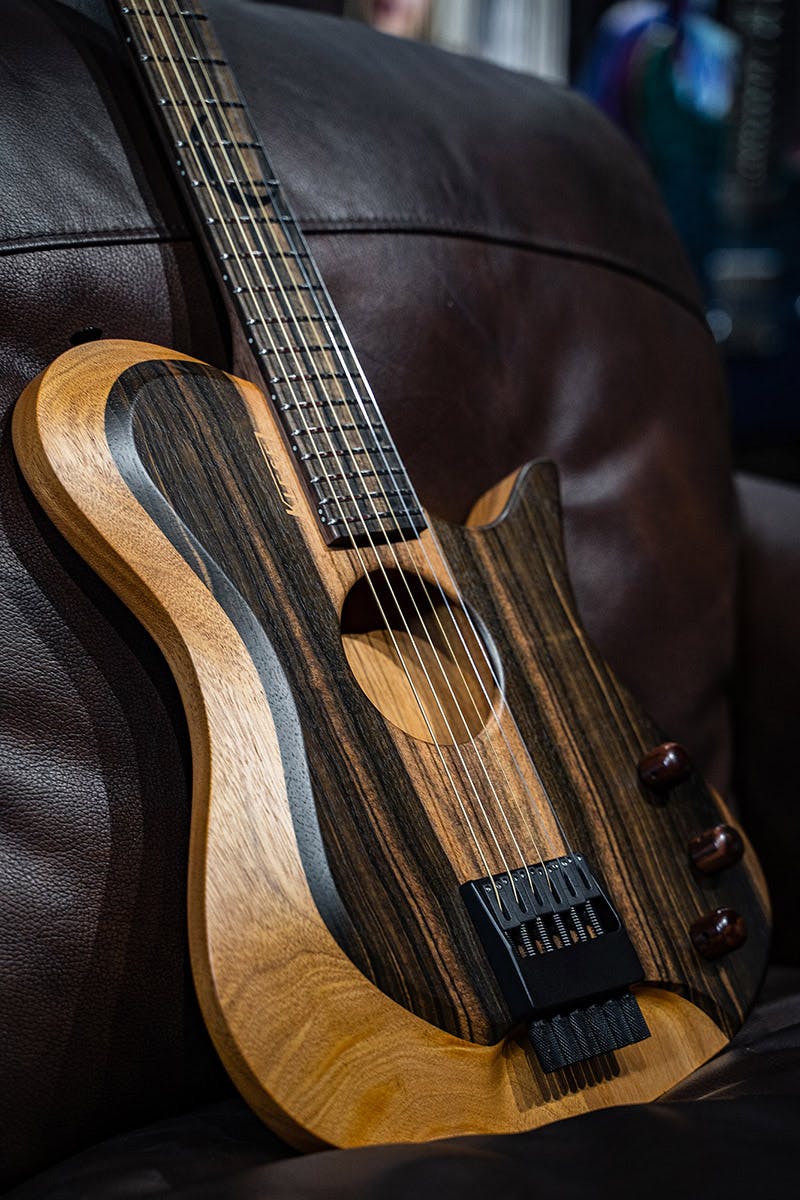 Kiesel Guitars Zeus Acoustic ZA6 with mahogany body, royal ebony top wood, black acrylic crescent inlays, ebony fingerboard, wood knobs