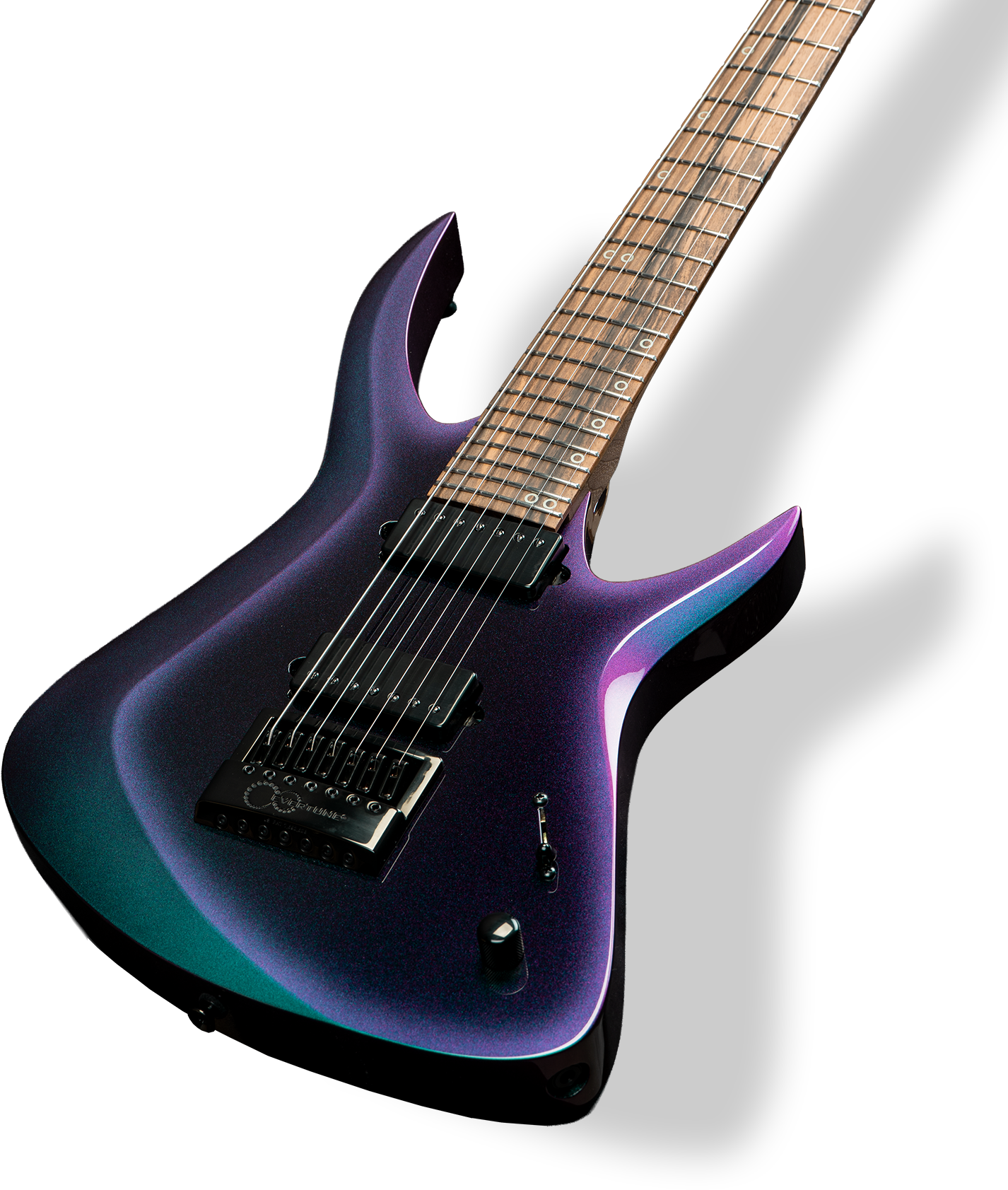Antares 7-string in color-shifting purple and teal metallic finish