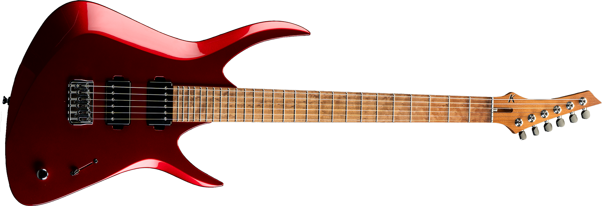 Antares 6-string in red metallic with extended fretboard and reverse headstock
