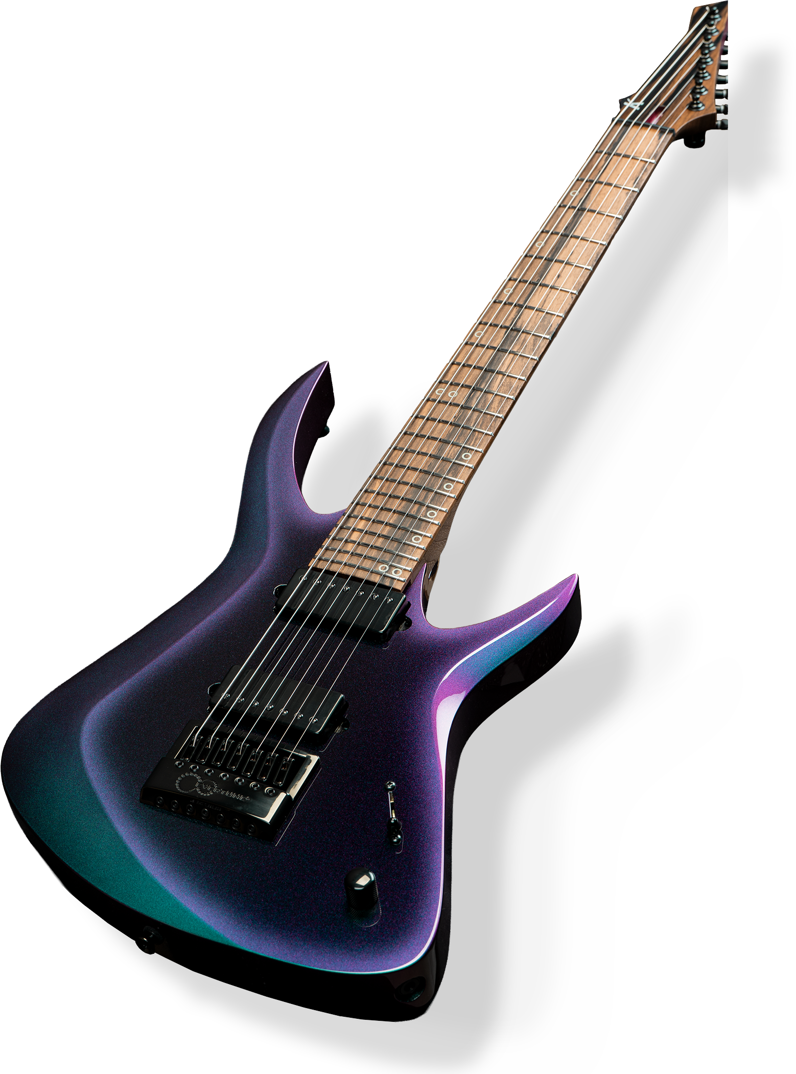 Antares 7-string in color-shifting purple and teal metallic finish